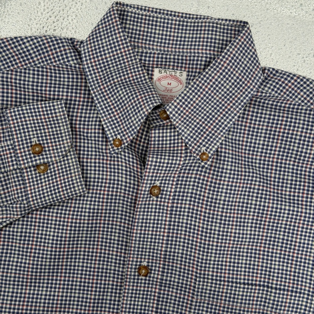 Brooks Brothers Button Down Mens M Blue Red Plaid Non-Iron Cotton Shirt Heritage